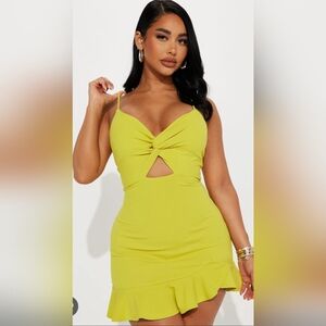 Fashion Nova Chartreuse Cutout Mini Dress